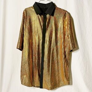 Elegant Gold and Black Men's short sleeve metallic fabric Shirt